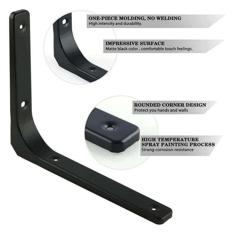 Железный настенный кронштейн для полки 4x4 дюйма сверхпрочный декоративный шарнирный угловой матовый черный 13 049