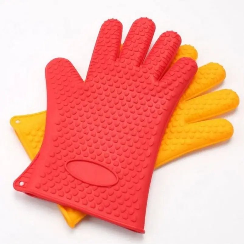 Heat Resistant Printed Silicone Oven Mitts & BBQ Gloves with Fingers Dishwasher Safe for Cooking & Baking