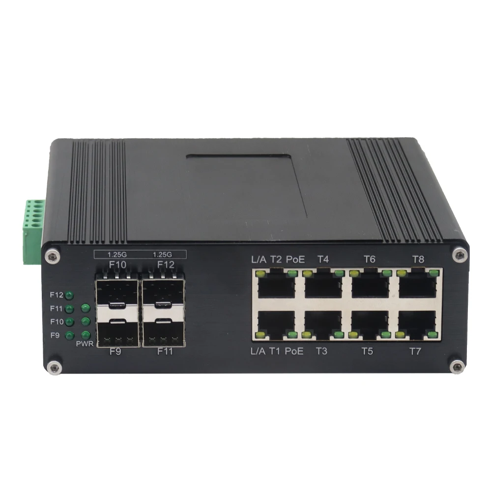 Industrial 8 Port Gigabit Ethernet WEB Managed Switch 4 X SFP 8 X GE PoE Network Switch CCTV Networking