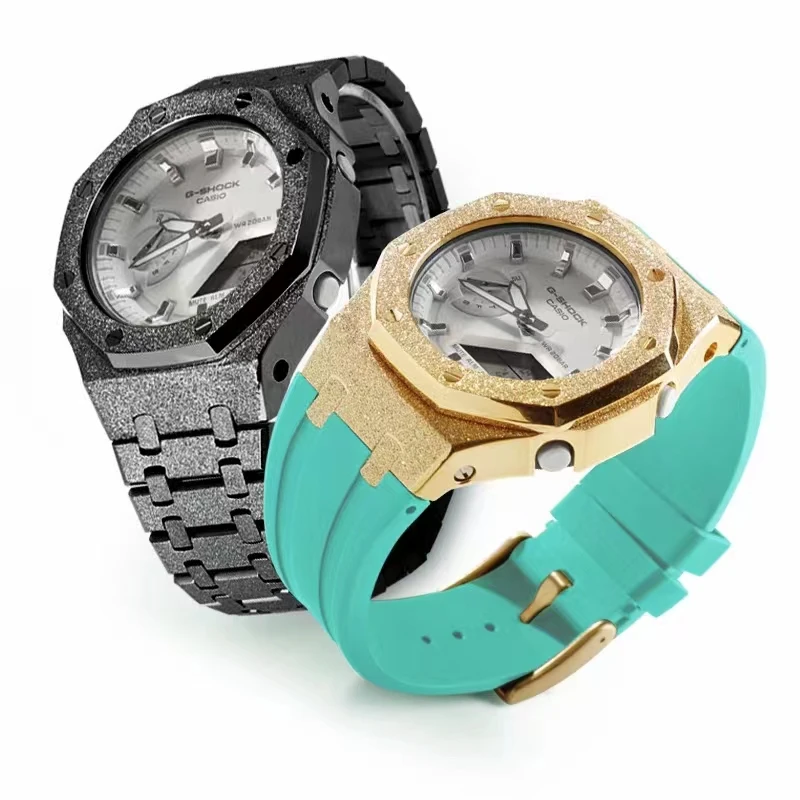 Casioak MOD Kit boîtier de montre en métal lunette en acier inoxydable bracelet en caoutchouc bracelet de montre pour Casio pour G-SHOCK GM-2100 GA2100 2110 GA-B2100  1511