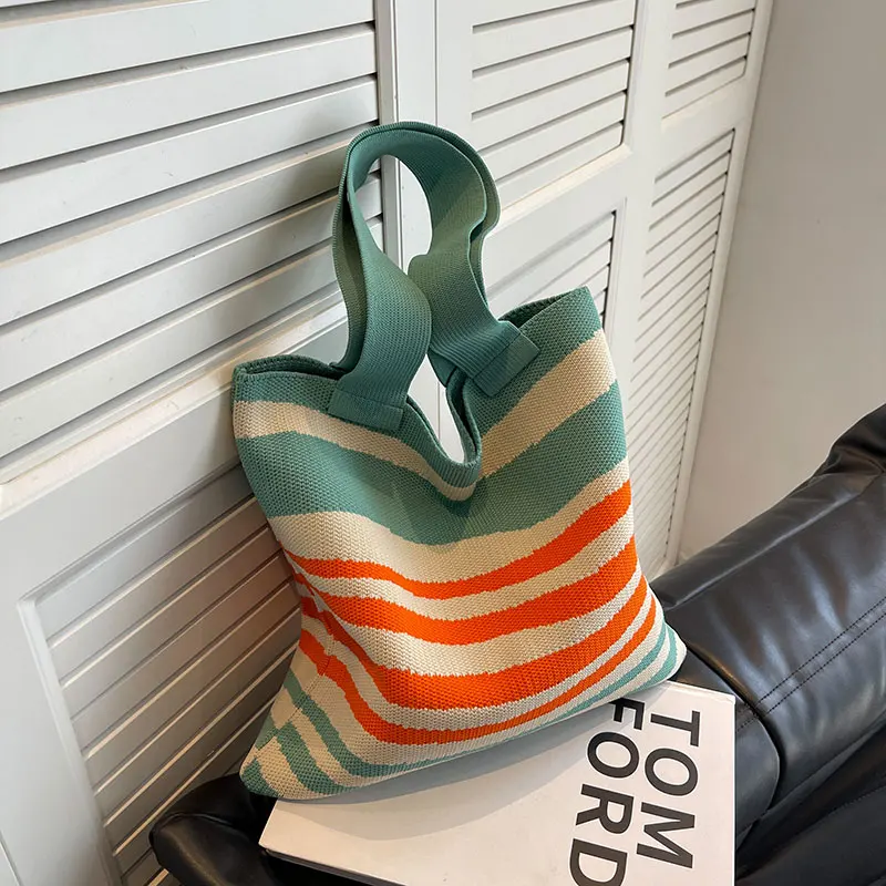 Wholesale Korean Fashion Crochet Knitted Beach Bag Women's Shoulder Large Capacity Shopping Bags Tote Bags