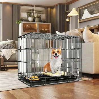 Wholesale Foldable Collapsible Metal Kennels Breathable Steel Dog Crate Animal Pattern Mesh Stackable Small Large Dog Cages