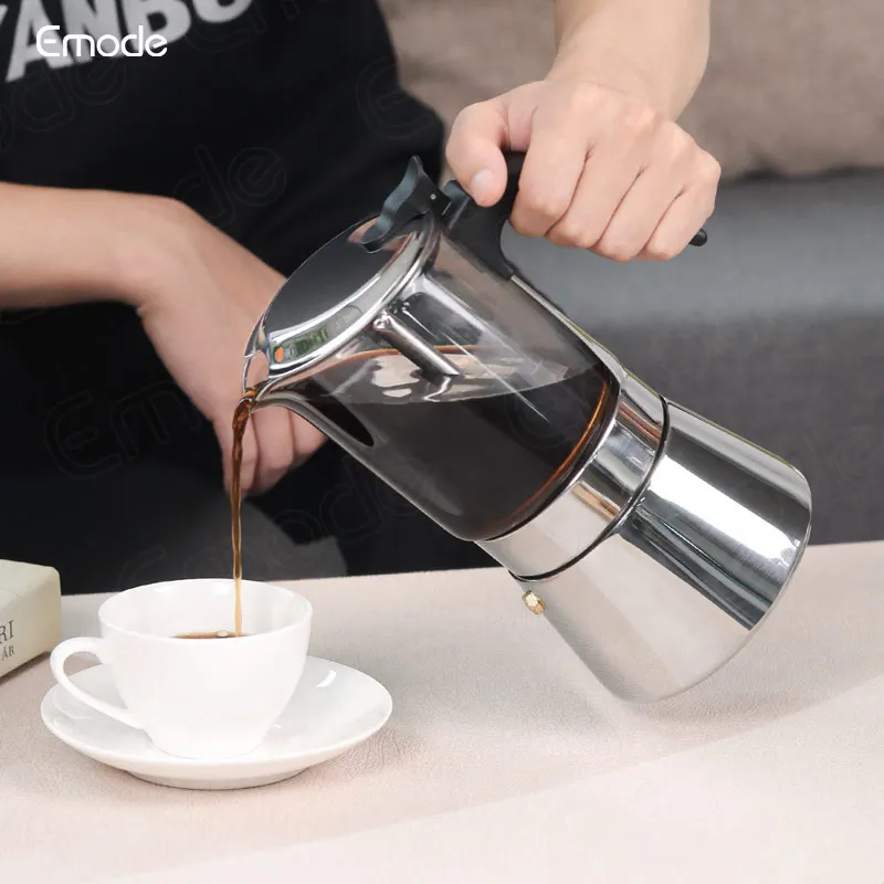 Caffettiera Moka In Acciaio Inox Da 4 Tazze | Con Vaso Superiore Trasparente In Materiale Alimentare | Impugnatura Ergonomica E Antiscottatura | Per Espresso, Cappuccino E Latte Macchiato