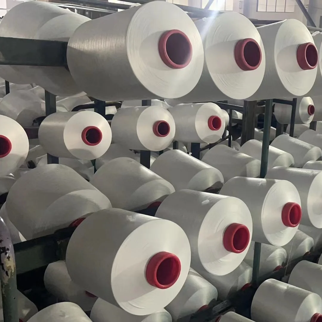 Factory Supply Solid Virgin White Core Spun Yarn 55D/24F Polyester Spandex PBT Filament and 75D/24F Nylon Fiber for Knitting