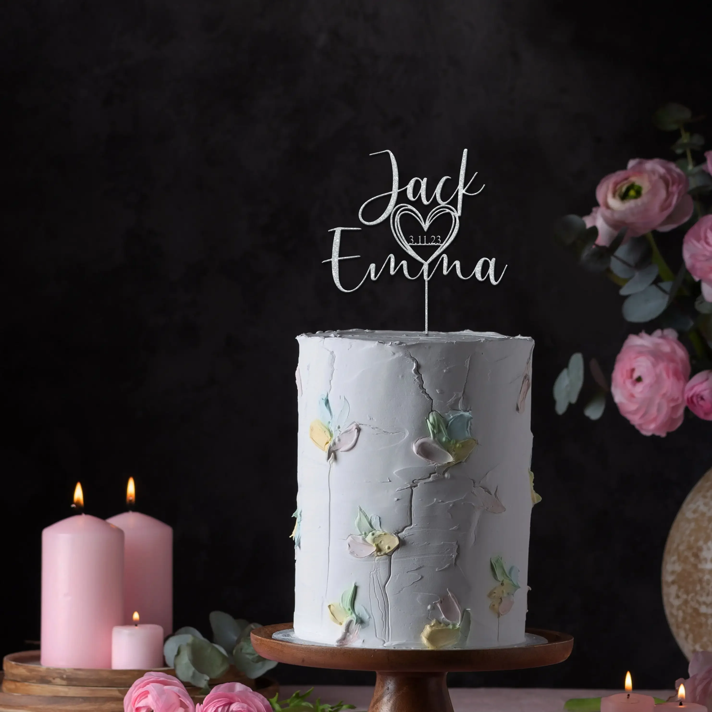 Personalized Wedding Cake Topper with Date Custom Script Acrylic Cake Toppers for Wedding Rustic Party Cake Decoration