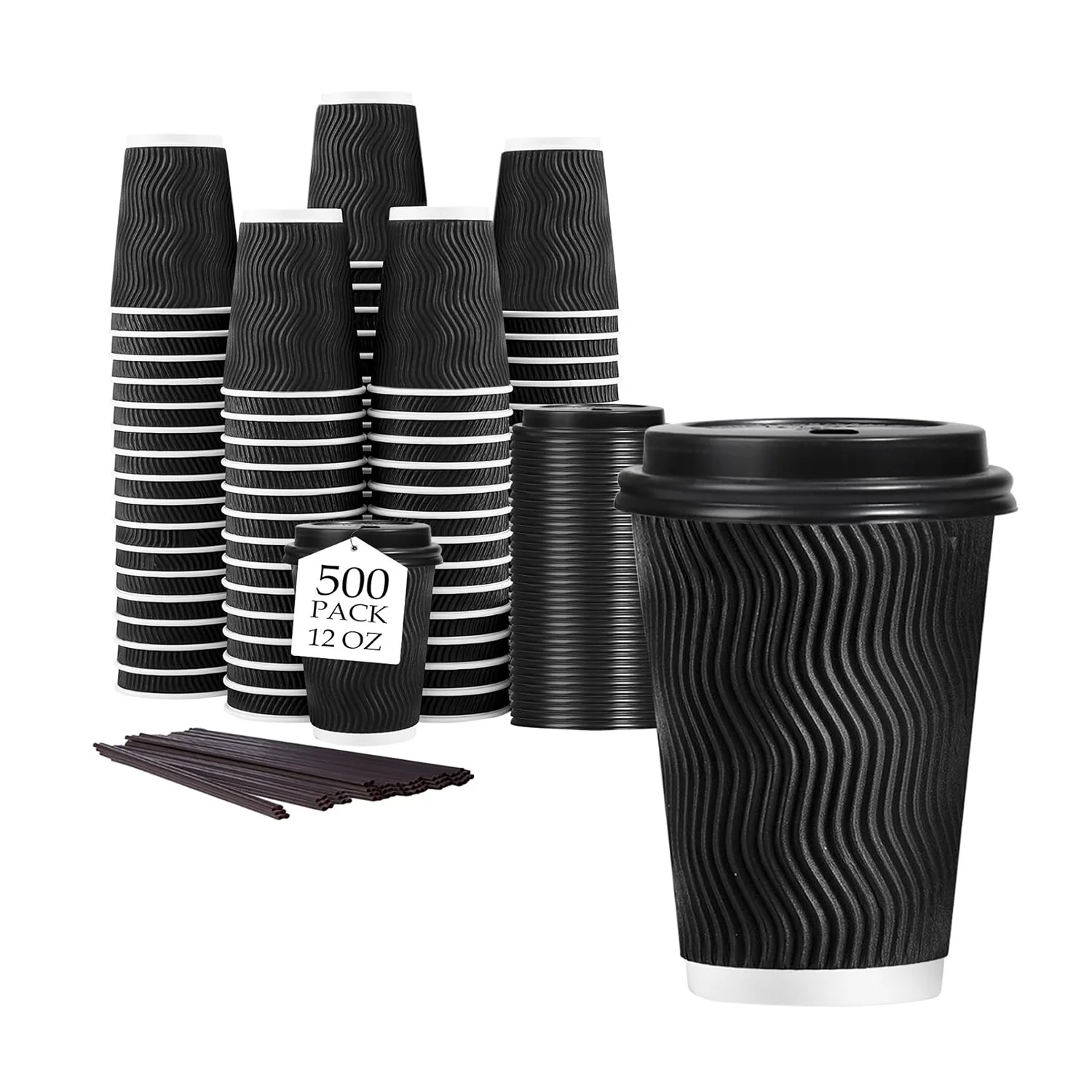 Custom logo Printing Cafe Takeaway 12oz 16oz Ripple Wall Fruit Tea Paper Cup Packaging with Lid