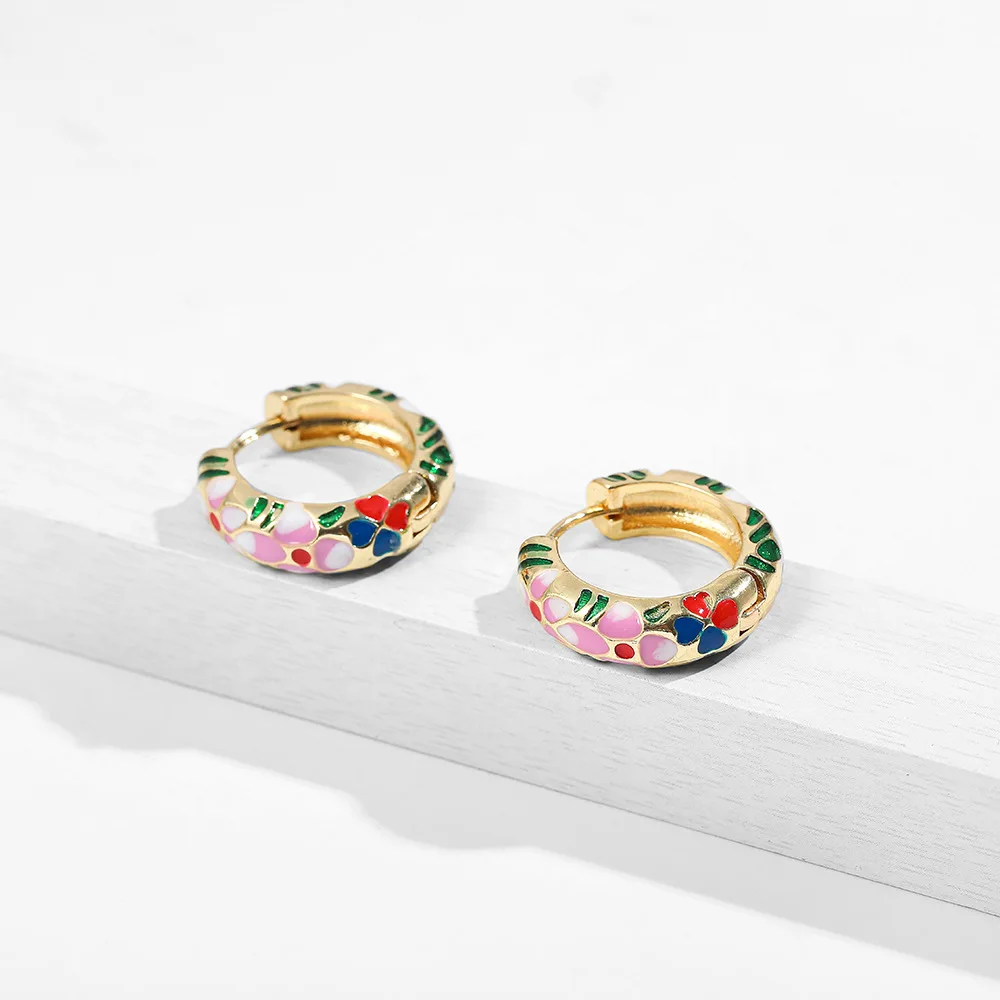 Colorful Enamel Design Enamel Hoop Earrings Vintage Elegant - Temu