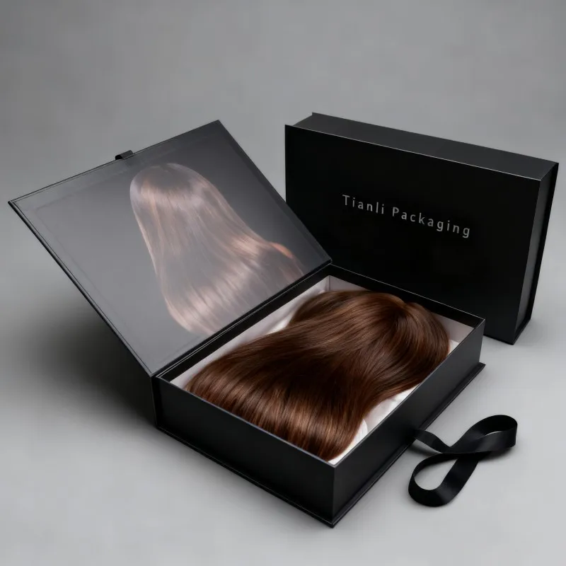 Luxury Exquisite Recyclable Biodegradable Packaging Box with Silk Cloth Wig Hair Tie Fashion Accessory Paper Box Customized hair accessory packaging boxes  Hair box factory  Paper box customization factory