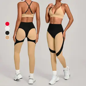 Customized Breathable Activewear Color Contrast Quick Drying Yoga Bra Leggings Womens Running Wear Tight-Fitting Gym Sets