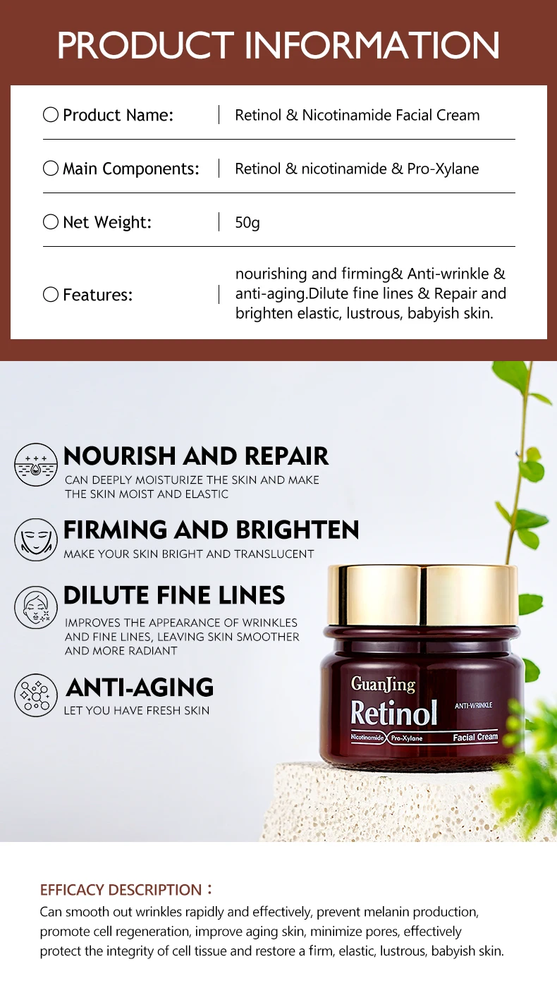 GuanJing Retinol Rosto hidratante anti-rugas atacado cremes de clareamento da pele facial com brilho de cristal para mulheres pele preta escura