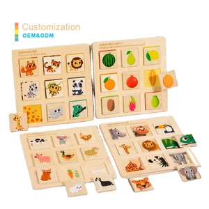 Wooden Logical Thinking Matching Puzzle Cognitive Board Montessori Teaching AIDS Fruit Animal Matching Educational Toy
