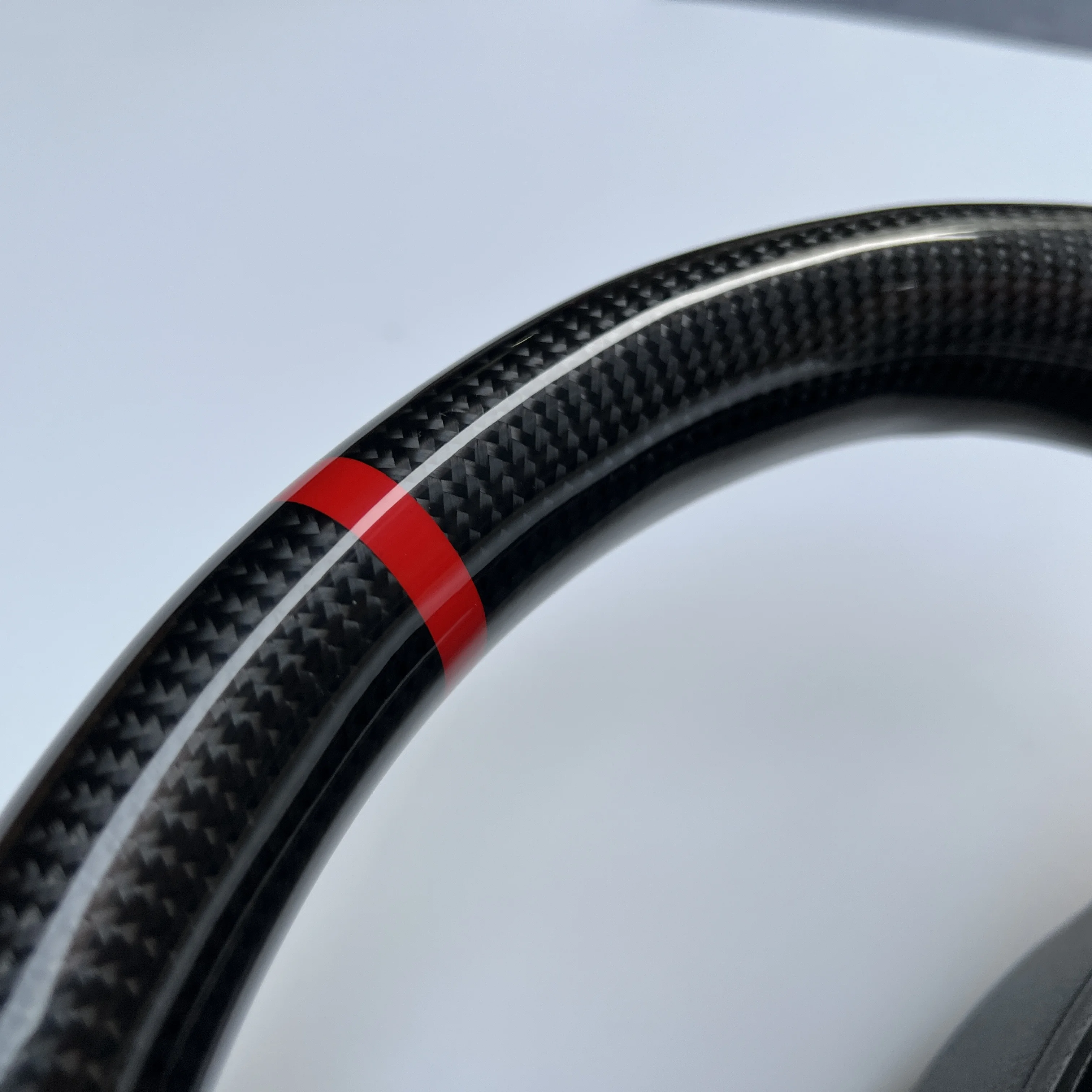 Flat bottom gloss carbon fiber steering wheel suitable for Audi B7 A5 S5 with black perforated leather sides yellow stripe