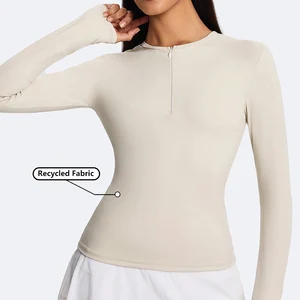 Custom Women Semi Open Zipper Tight Fitting Top Long-Sleeved Yoga Outdoor 1/3 Zip Sports Fitness Tops Training Running T-Shirts