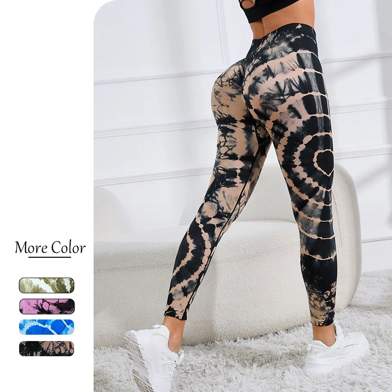 Factory price Tie Dye Seamless Leggins Para Mujer High Waist Tummy Control Peach Hip Skin Friendly Gym Sports Yoga Pants