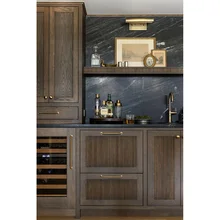 Artisan New Modern Kitchen Design Bar Cabinet Frame Inset Fluted Door Solid Wood Walnut Veneer With LED