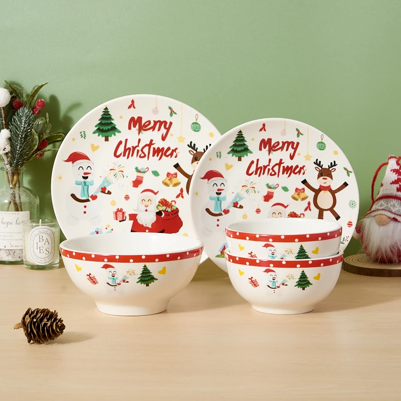 Hátíðarleg porcelansmatborða gjafasafn - 4 átar, diskavél öryggi, með Jólasöfnudreifingum, öfnum og örvarofni öryggi muggar og diskar, bandarískur stíll