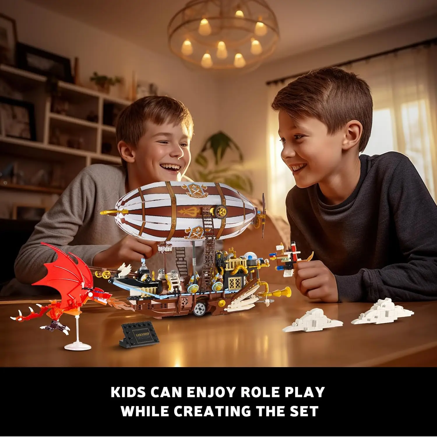 2024 New Airship Steampunk Construction Toy Building Blocks Spaceship Dragon Attack Pirate Ship Sailboat Model Gift for Kids