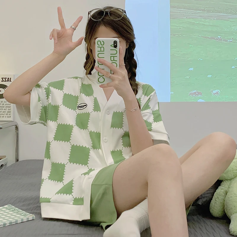 Spring and Summer Short-Sleeved Trousers 2Pcs Set Homewear Cartoon Casual Korean Pajamas Suit Cool Soft Milk Silk Sleepwear