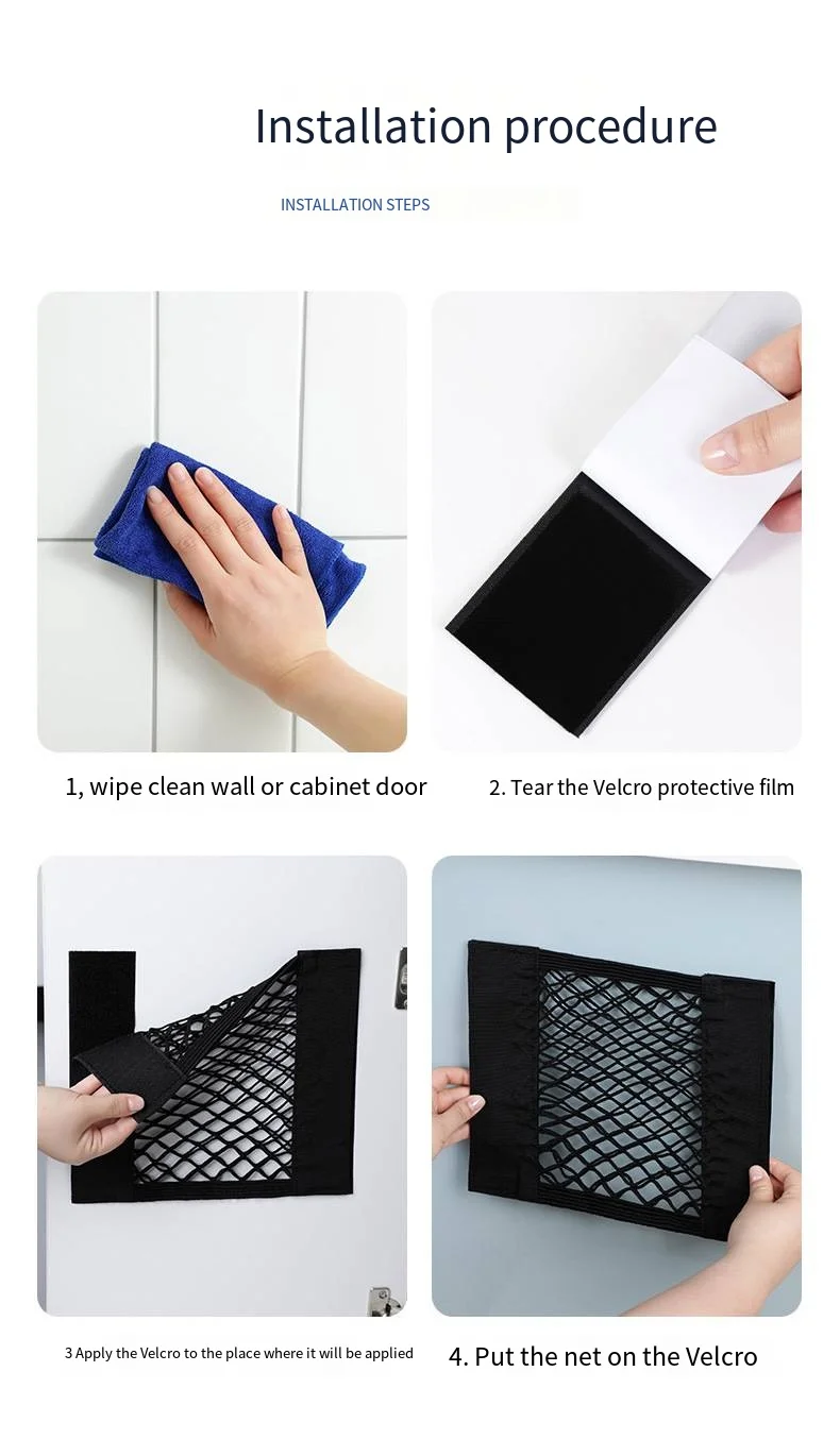 Storage net household kitchen cabinet door garbage Plastic bag organizer magic Stick shopping bag storage bag details