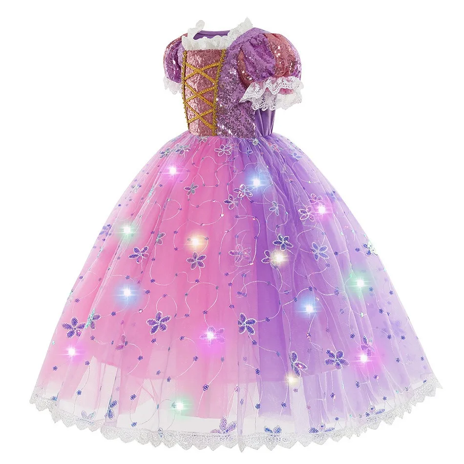 2024 Light up Princess Costume for Little Girls Halloween Birthday Party Outfit Cosplay Dress up for Kid