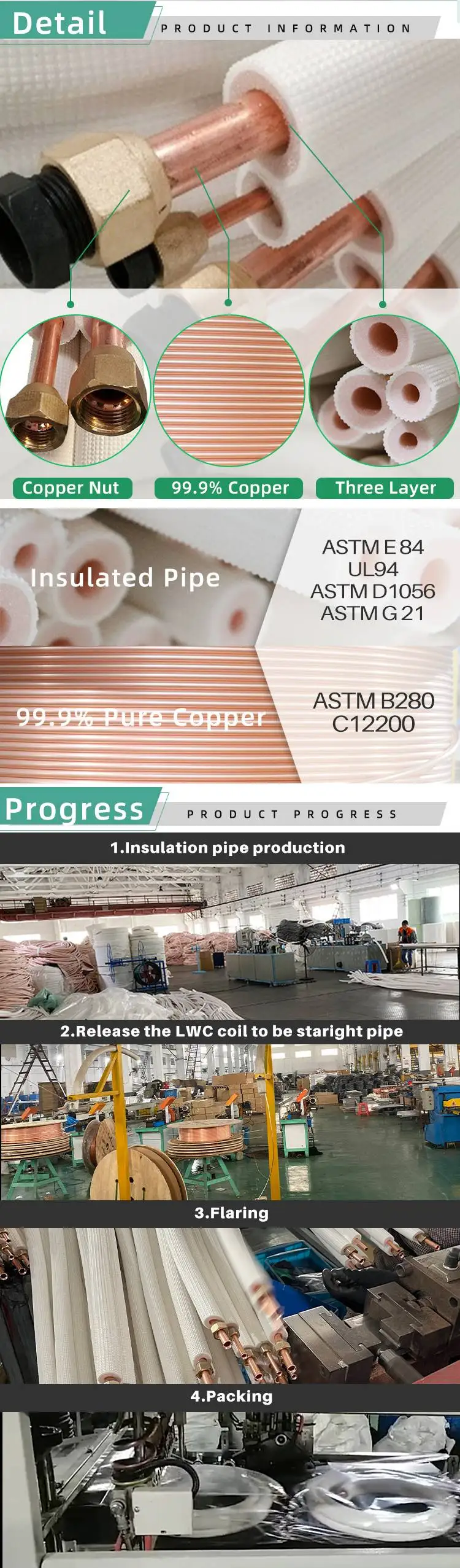 High Quality refrigeration 1/4&3/8 inch  White PE insulation copper pipe for mini-split A/C system manufacture