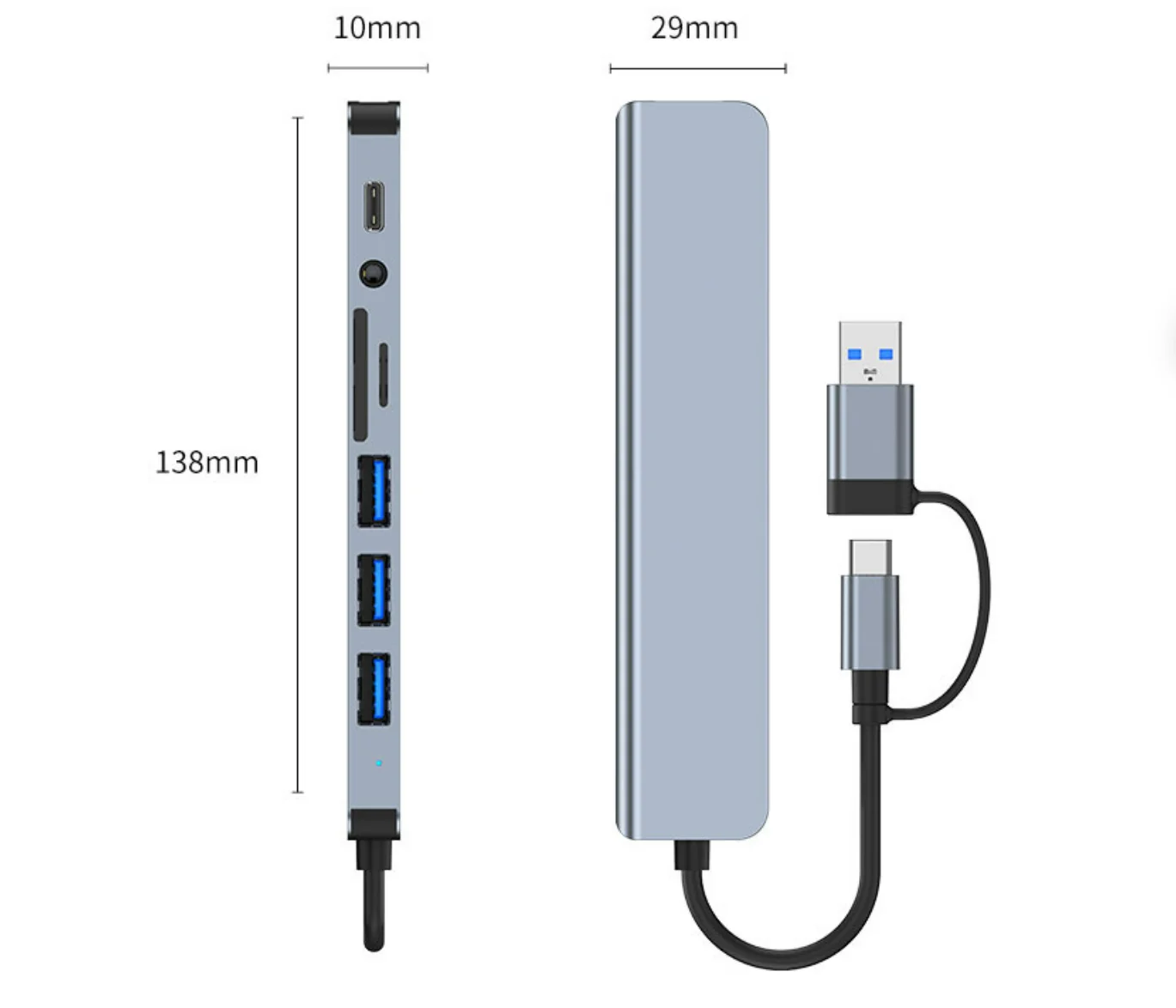 8-in-1 Dual-Head Type C USB3.0 Hub - Portable & Versatile