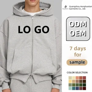 Custom Double Zip up Boxy Hoodie Custom Heavy Weight 470gsm 100% Cotton Cropped Hoodie Men's French Terry Pullover Zipper Hoodie