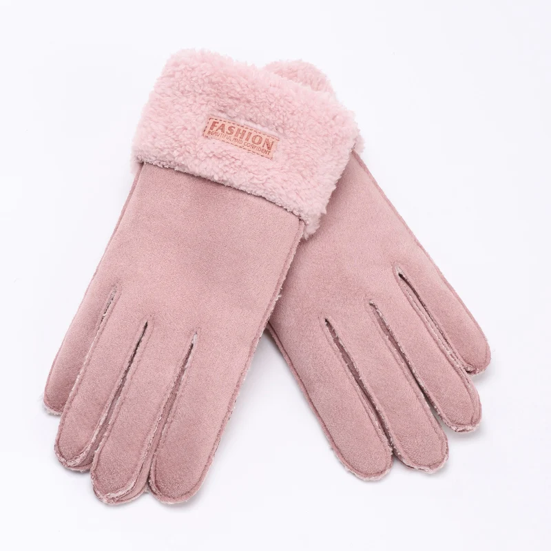 Оптовая продажа, розовые Флисовые женские термоперчатки с забавным сенсорным экраном для езды на велосипеде, зимние