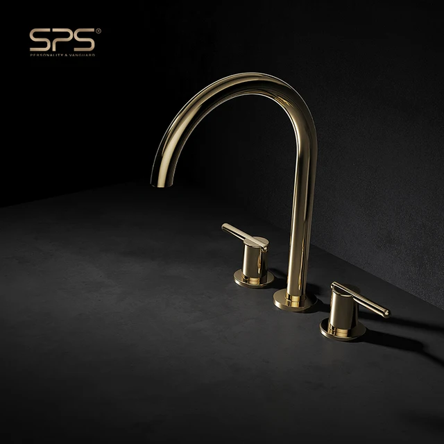 A2053 Luxury sink taps brass mixer hot cold water faucet adapter 3 hole brushed golden bathroom faucet gold