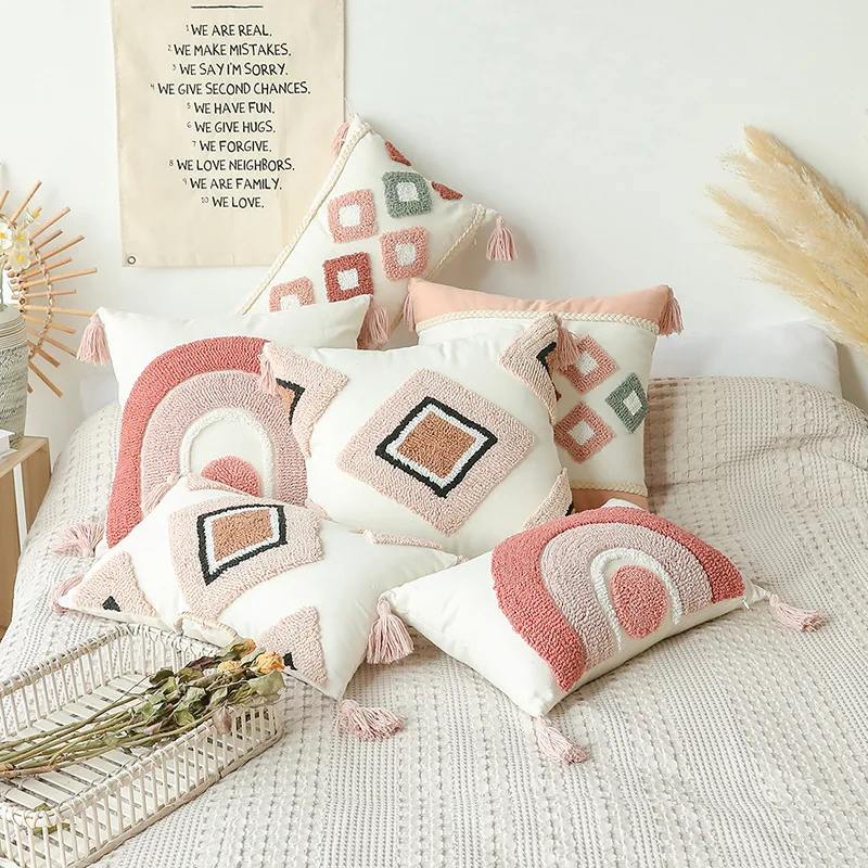 Boho Throw Pillow Covers Tufted, Anti-Pilling, Soft