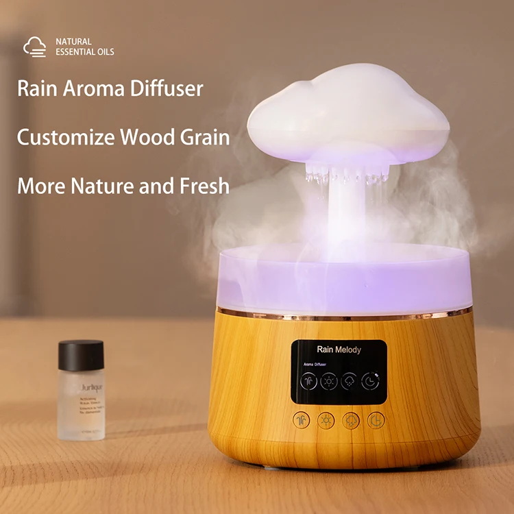 Mushroom Aroma Diffuser Humidifier Christmas  Cloud Rain Fall Oil Mood Night Light Humidifiers with Colorful Lighting