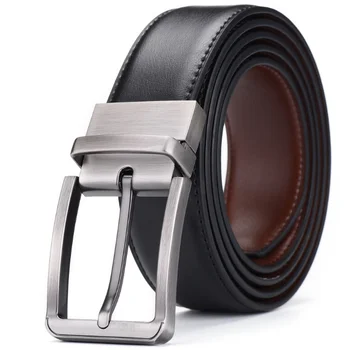 Split genuine leather belt for men cinturones double sides black and brown business fashion waist belt for male