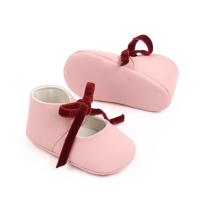 product korean baby hollow velvet bow front lace up walking shoes soft soled suede princess shoes for baby girls-6