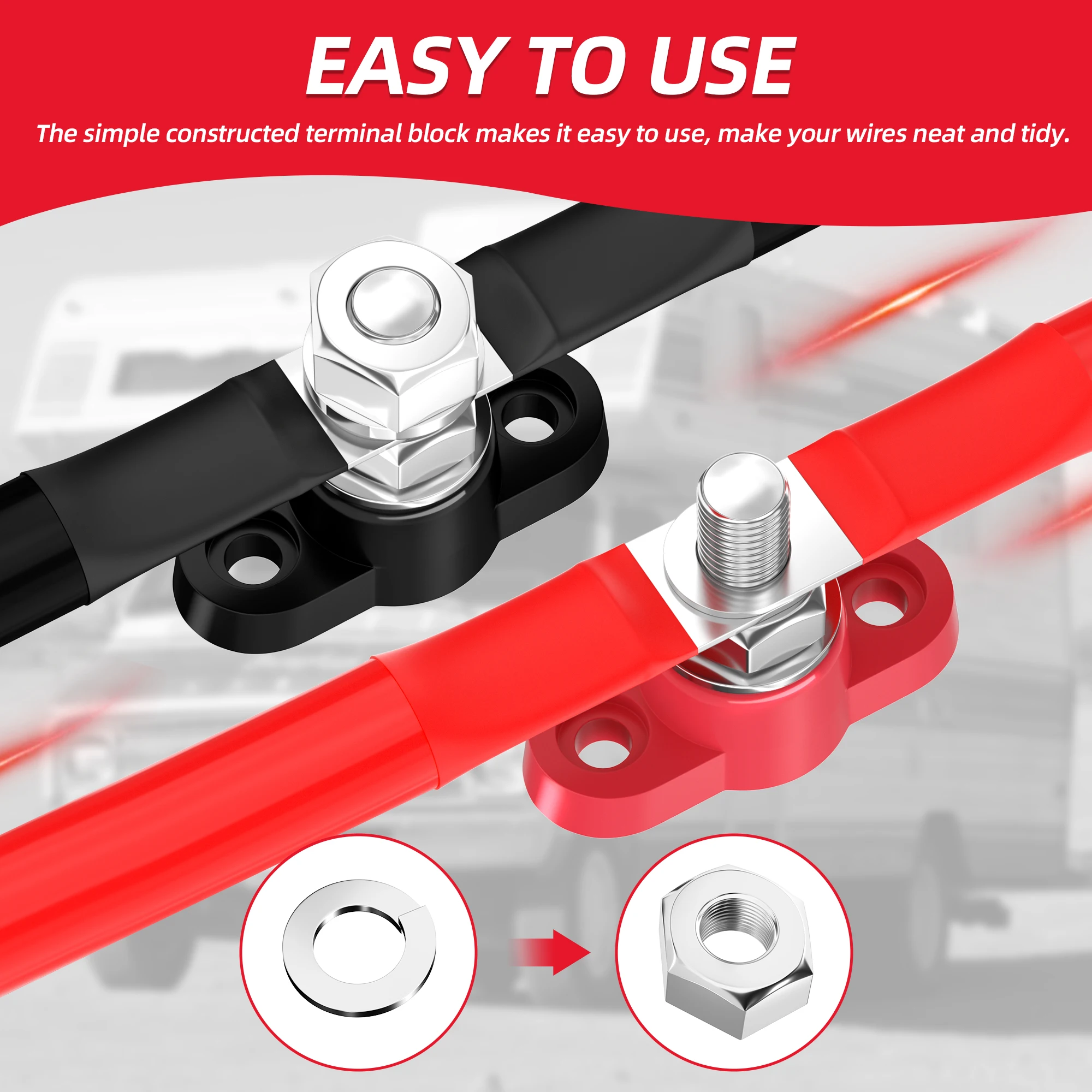 Blocco Distribuzione Alimentazione 12V In Rame - 1 Input 2 Output Per Auto, Barche E Camper