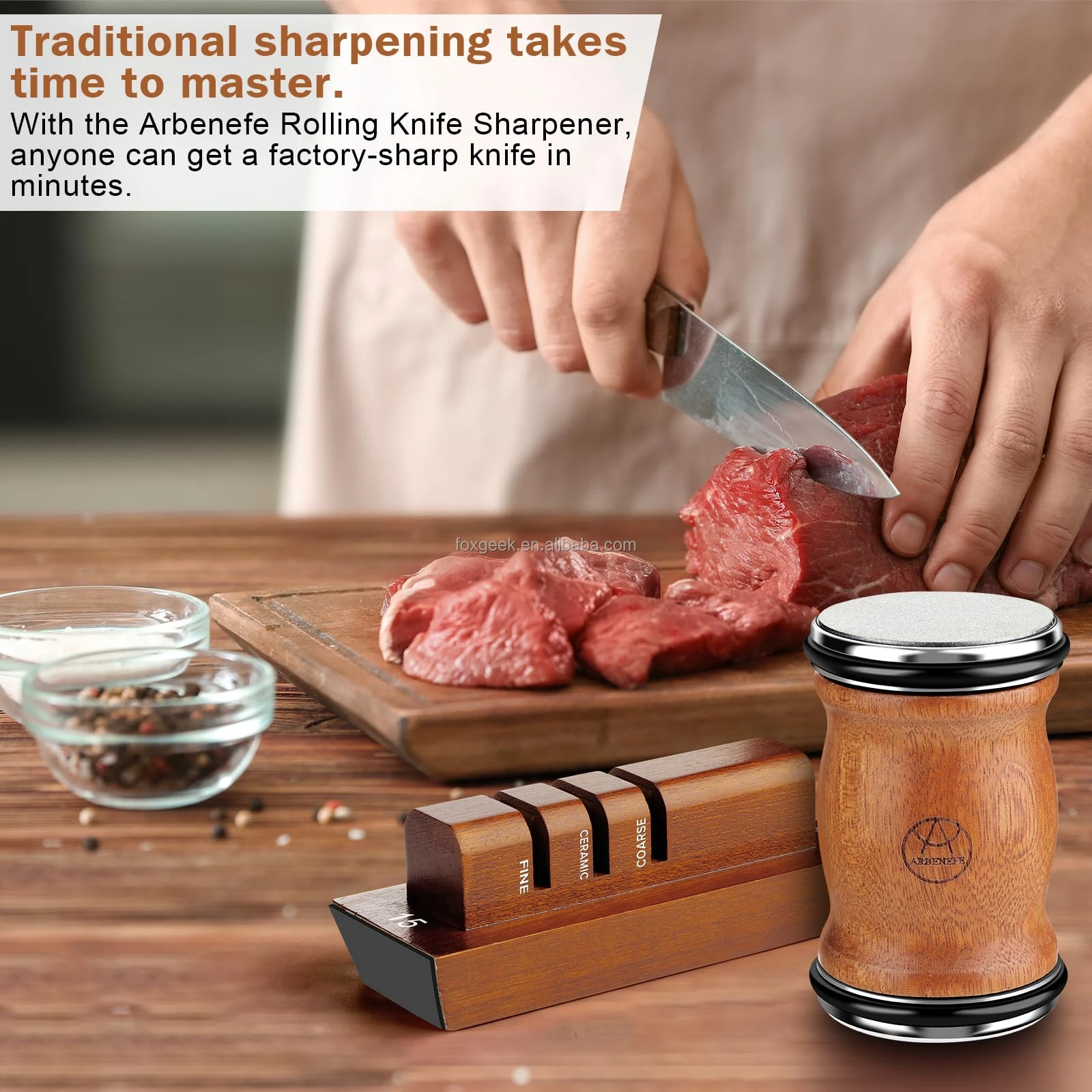 Rolling Knife Sharpener Set 5in1 Base With Two Fixed Angles