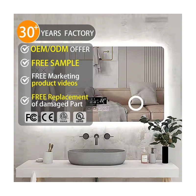 Two Years Warranty Demiste Time Antifog bluetooth Led Bathroom Smart Mirror Frameless Espejo with Magnifier