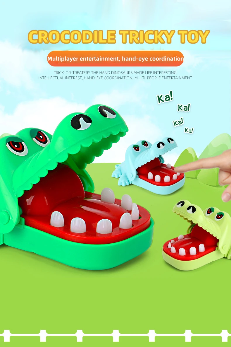 High Quality Trumpet Tricky Toys Shark Crocodile Animal Interesting Funny Green Crocodile with Soft Rubber Teeth
