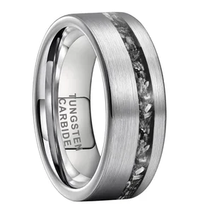 Coolstyle Jewelry 8mm Wholesale Tungsten Ring for Men Women Real Meteorite Chip Inlay Fashion Engagement Wedding Band