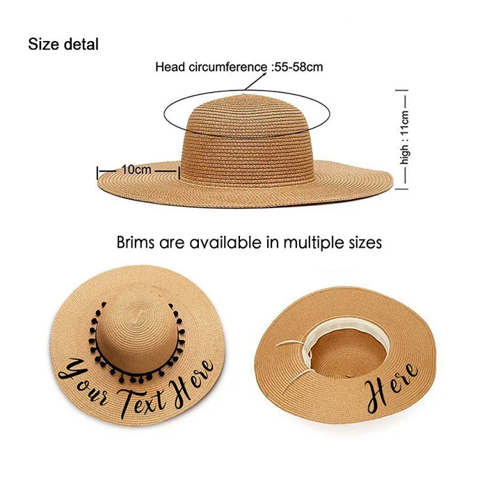 Custom Your Name Logo Straw Hats Summer Beach Straw Panama Floppy Hat ...