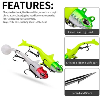 CHEERY 13.5g-56g 5 Color Artificial Soft Bait Saltwater T Tail Pinfish PVC Fishing Lures for River Use with Hooks – Soft Lure – view 5