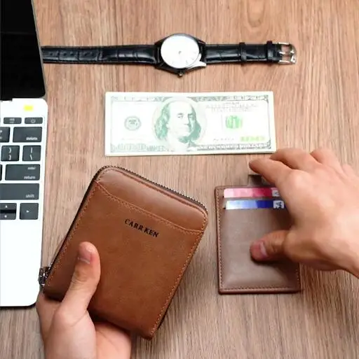 Оптовая продажа, маленькие кошельки из искусственной кожи, двустворчатые, с RFID-блокировкой, с несколькими отделениями для карт, мужские кошельки с застежкой-молнией