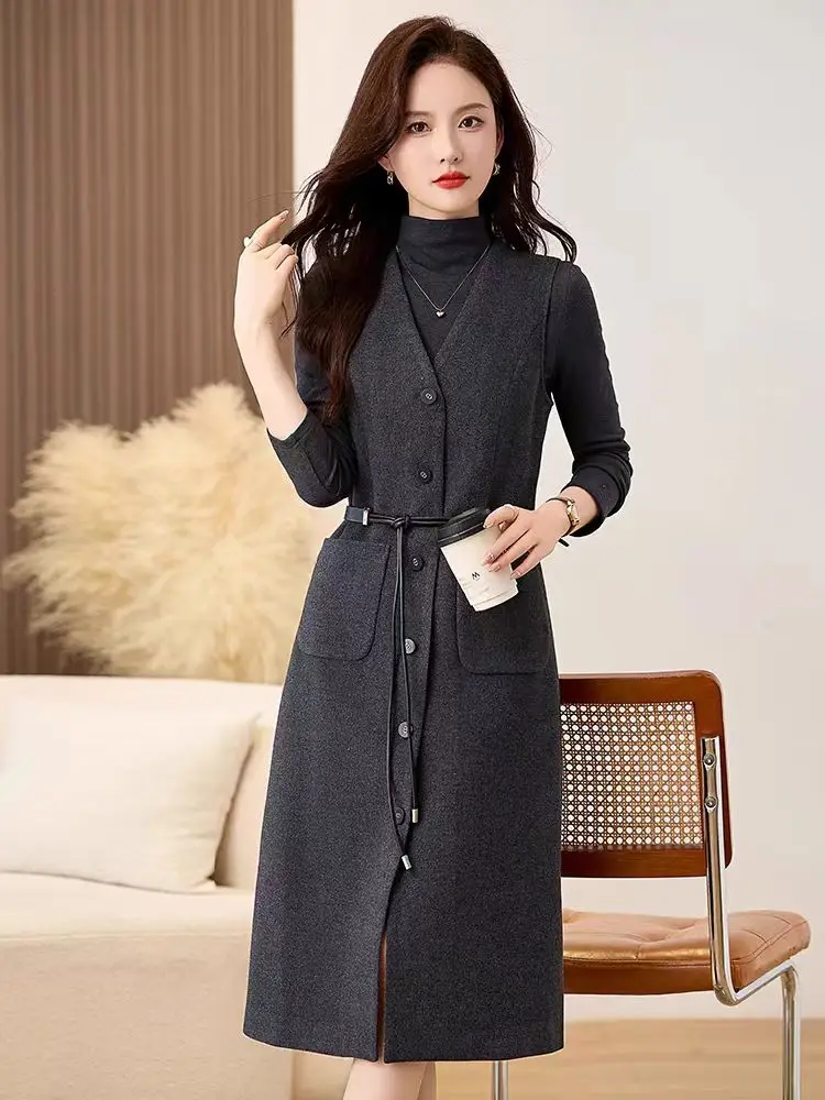 Women's Long-Sleeved Two-Piece Vest Dress for Autumn and Winter New Release with Temperament