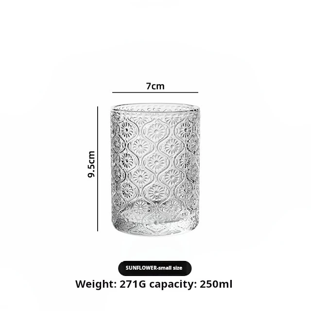 Kitchen Drinking Glasses with Embossed Style Vintage Ribbed Glassware for Iced Coffee Glass Tumbler 380ML