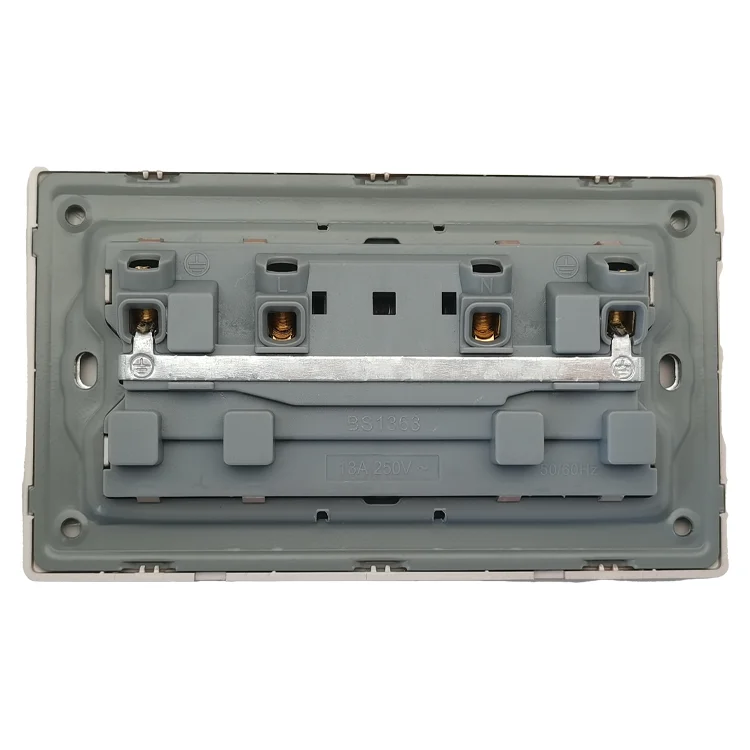 British BS UK 250V 13A Double Twin 3 Pin Rose Glod Socket Hole Rectangular Power Lightwall Switch Socket With Neon Outlet
