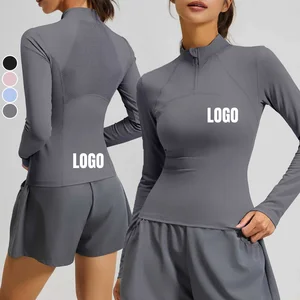 High Quality Custom Women's Long Sleeved Tights Sports Fitness Top Outdoor Running Half Zip Slim-Fit Quick Drying Yoga Shirts