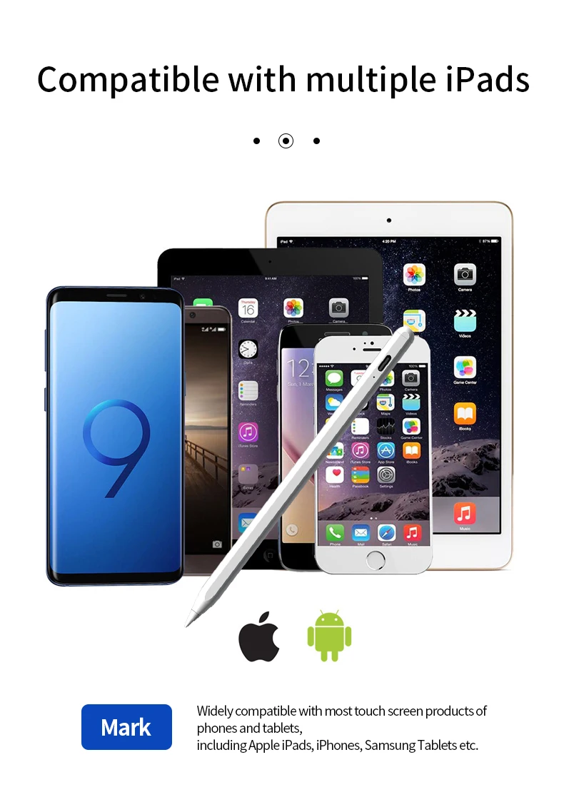2 in 1 Universal Touch Screen Smart Pen Active Capacitive Stylus I Pen for Android apple Tablet Stylus