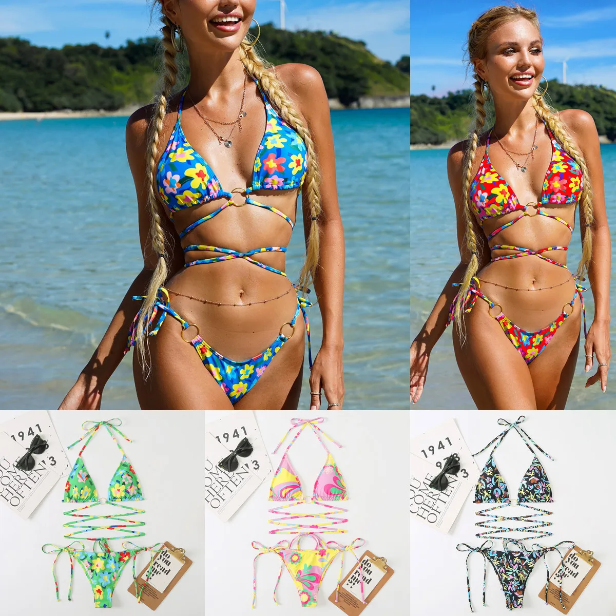 Free Shipping Strapless Bandeau Swimsuits Colorful Camo Pattern Chicas En Bikini Guapas Hot Super Micro Bikini Logos
