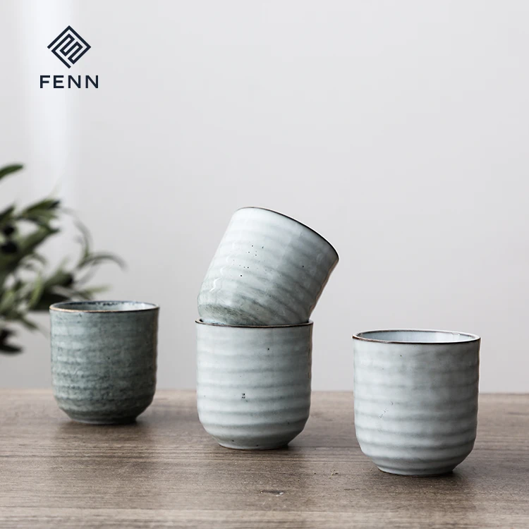 FENN fancy dusty fambe effect vintage yunomi tea cups  handleless 7oz ceramic cup for vending