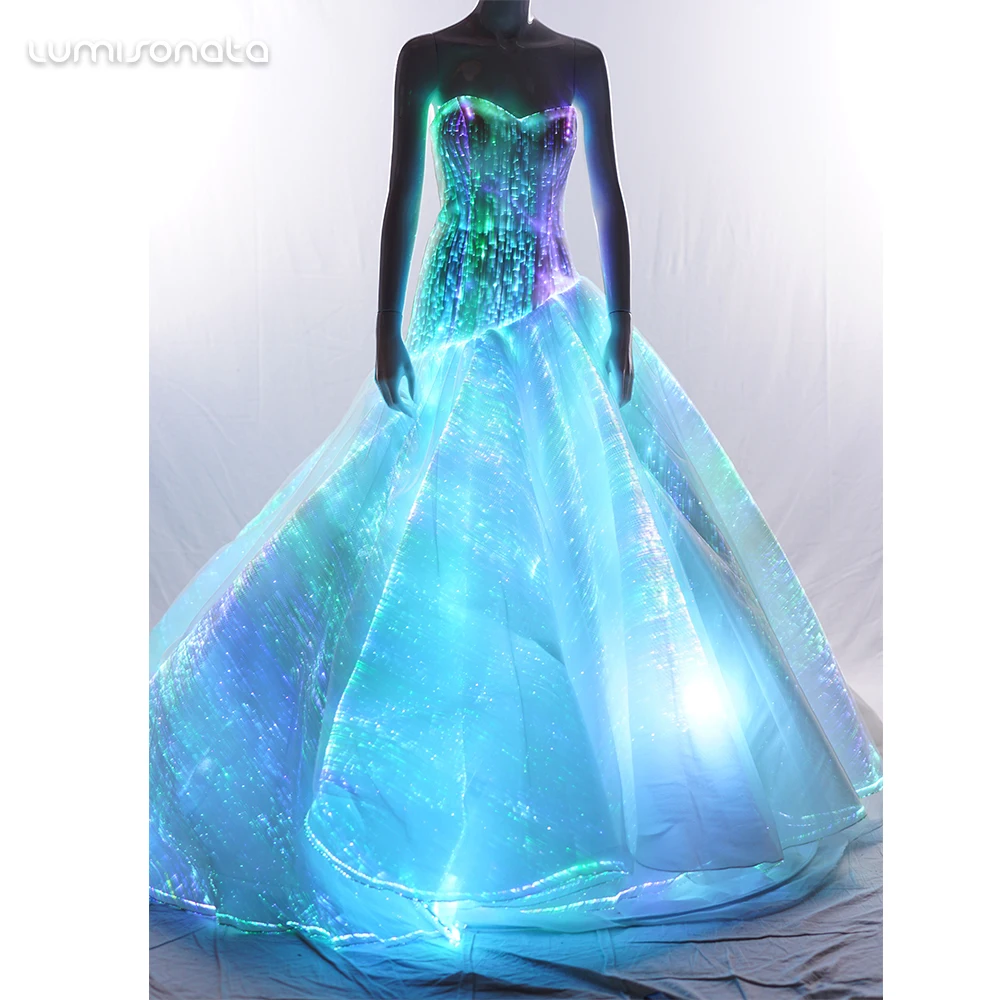 Elegant Led Light up Luminous Fiber Optic Wedding Prom Dress