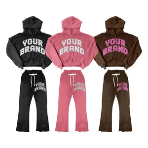 Fashion Custom Brand Design Logo Zipper Jacket Hoodie Joggers Kids Winter Outfits Streetwear Girl Clothing Tracksuit